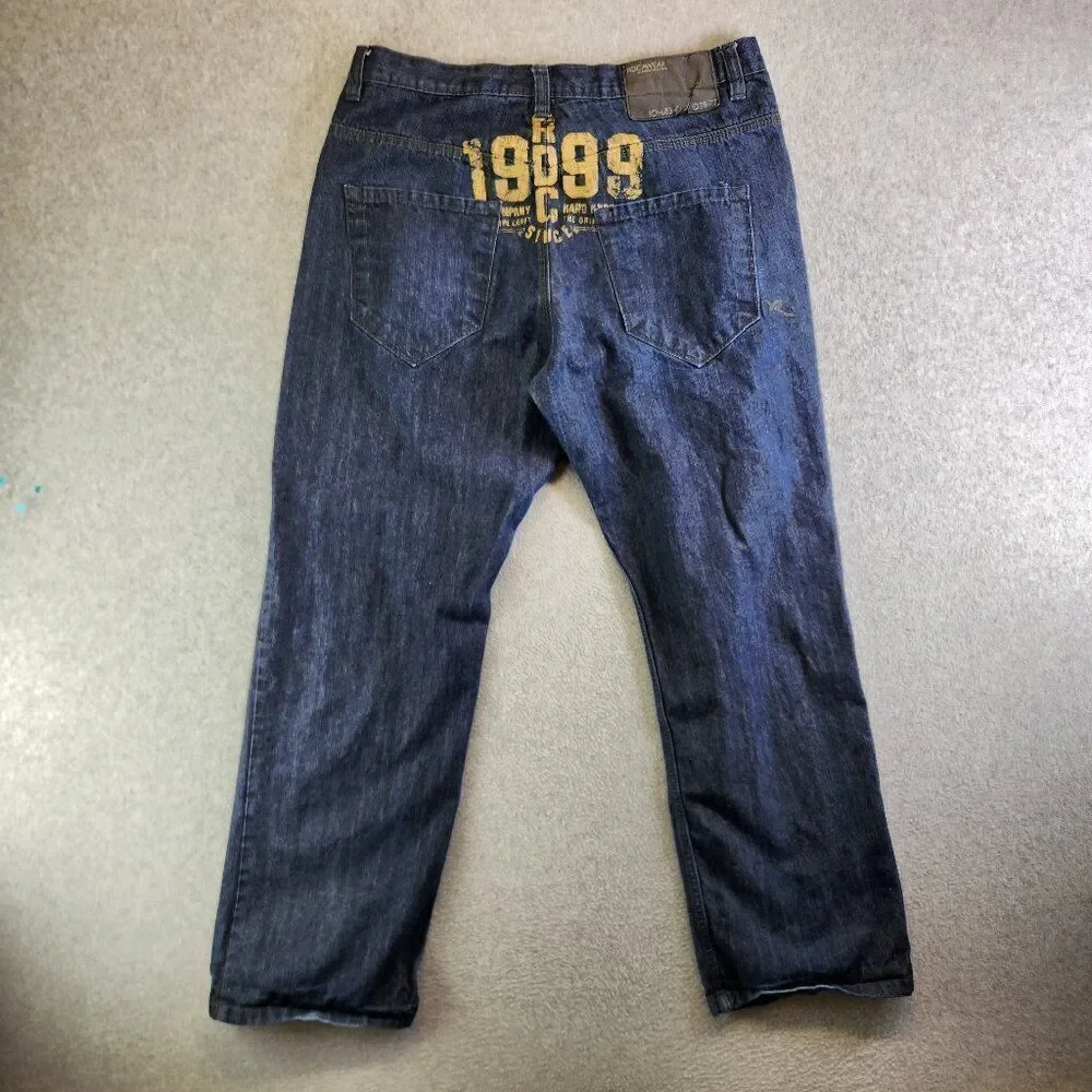Vintage Rocawear Jeans Mens 38X32 Blue Spellout Baggy Y2K Skater Hip Hop VTG